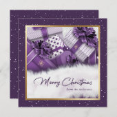Elegante Lila Goldgeschenke Schnee Weihnachtskarte Feiertagskarte (Vorne/Hinten)
