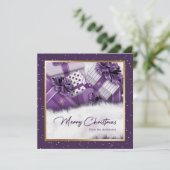 Elegante Lila Goldgeschenke Schnee Weihnachtskarte Feiertagskarte (Stehend Vorderseite)
