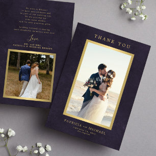 Elegante lila Goldhochzeit Dankeskarte