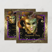 Elegante Lila Goldmasquerade-Party Einladungen (Vorne/Hinten)
