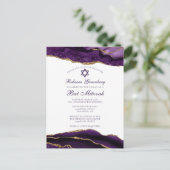 Elegante Lila Goldmedaille Mitzvah Party Einladung Postkarte (Stehend Vorderseite)