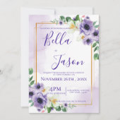 Elegante Lila Goldrahmen-Hochzeit Einladung (Vorderseite)