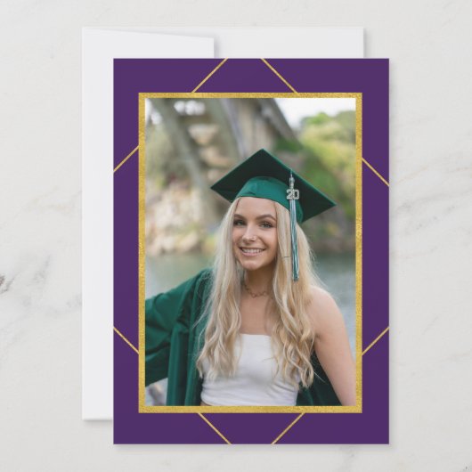 Elegante lila Goldskriptionspartei Einladung (Rückseite)