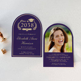 Elegante Lila Graduierungsparty des Goldenen Fotos Einladung