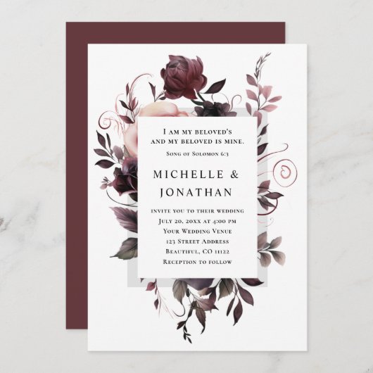 Elegante Lila Graublütenbibel Christliche Hochzeit Einladung (Vorne/Hinten)