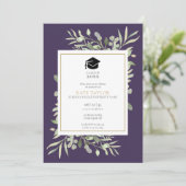 Elegante Lila Greenery Foto Graduation Party Einladung (Stehend Vorderseite)