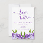 Elegante Lila Grün-Blumen-Blätter Hochzeit Save The Date (Vorderseite)