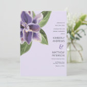 Elegante lila-grüne Lavendel-Orchideenhochzeit Einladung (Stehend Vorderseite)