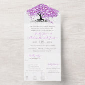 Elegante Lila Heart Leaf Tree Wedding All In One Einladung (Innen)