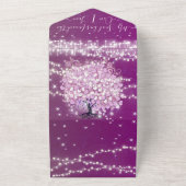 Elegante Lila Heart Leaf Tree Wedding All In One Einladung (Außenbereich)
