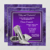Elegante Lila High Heels Geburtstagsparty Einladung (Vorne/Hinten)