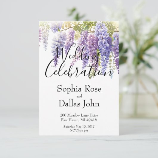 Elegante lila Hochzeit der Walliser Alpen Einladung (Stehend Vorderseite)