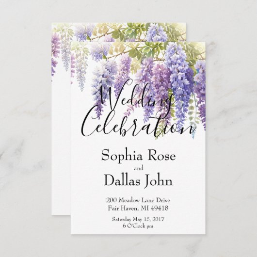 Elegante lila Hochzeit der Walliser Alpen Einladung (Vorne/Hinten)