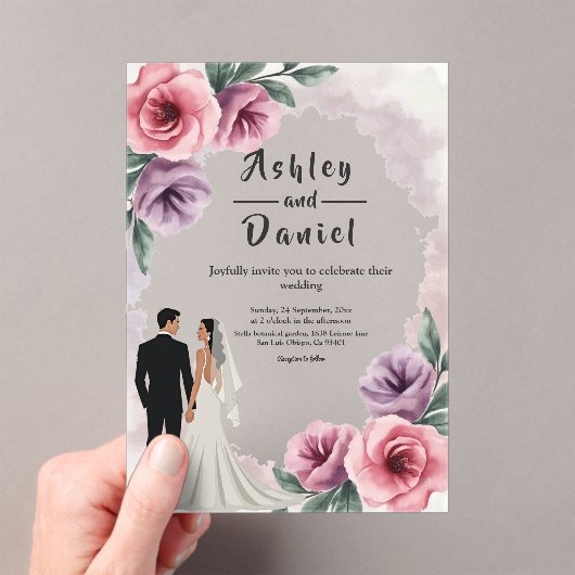 Elegante Lila Hochzeit der Wasserfarben Acryleinladungen (Insitu (Handheld))