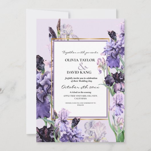 Elegante Lila Hochzeit der Wasserfarben Einladung (Vorderseite)