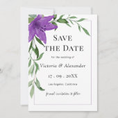 Elegante Lila Hochzeit der Wasserfarben Save The Date (Vorderseite)