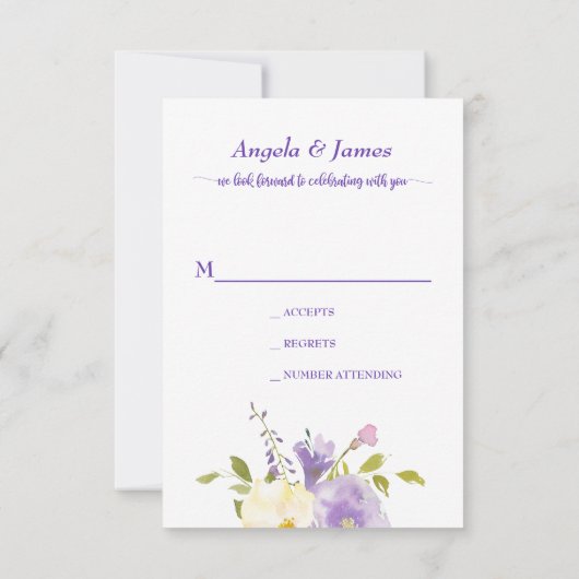 Elegante Lila Hochzeit der Wasserwelt RSVP Karte (Rückseite)