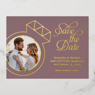 Elegante lila Hochzeit Rettet das Datum Foto Folie Einladungspostkarte