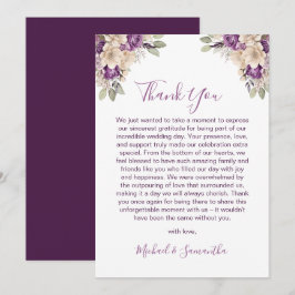 Elegante Lila Hochzeit und Hochzeit der Elfenbeink Dankeskarte