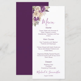 Elegante Lila Hochzeit und Hochzeit der Elfenbeink Menükarte