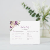 Elegante Lila Hochzeit und Hochzeit der Elfenbeink RSVP Karte (Stehend Vorderseite)