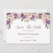 Elegante Lila Hochzeit und Hochzeit der Elfenbeink Save The Date (Vorderseite)