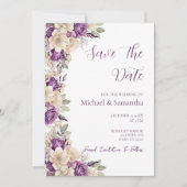Elegante Lila Hochzeit und Hochzeit der Elfenbeink Save The Date (Vorderseite)