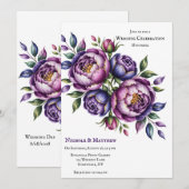 Elegante Lila Hochzeit und Magenta Peony Wedding Einladung (Vorne/Hinten)