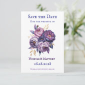 Elegante Lila Hochzeit und Magenta Peony Wedding Save The Date (Stehend Vorderseite)