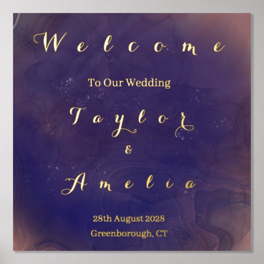 Elegante Lila Hochzeit Willkommen Foliendrucke (Vorderseite)