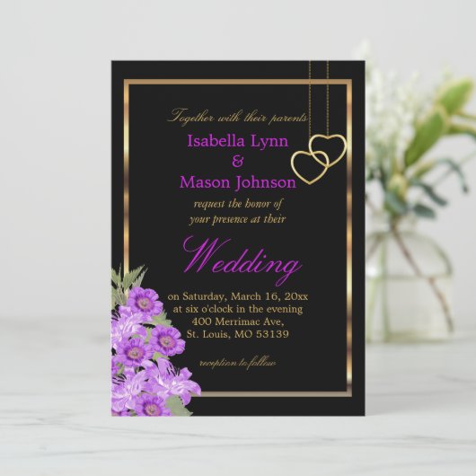 Elegante Lila Hochzeitseinladung Einladung (Stehend Vorderseite)