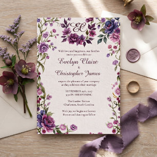 Elegante lila Hochzeitseinladung mit Blumenmotiv Einladung