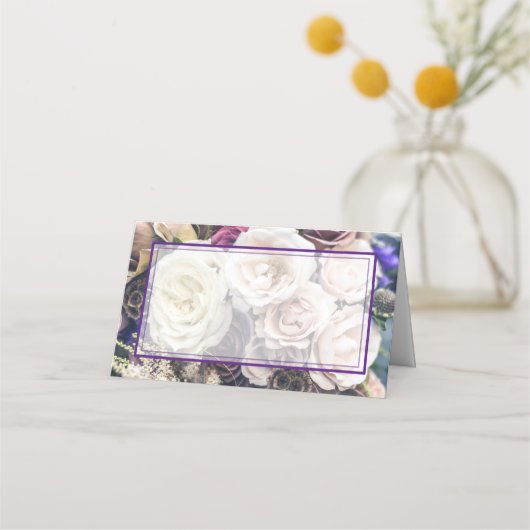 Elegante Lila Hochzeitsempfehlung Platzkarte (Vorderseite)