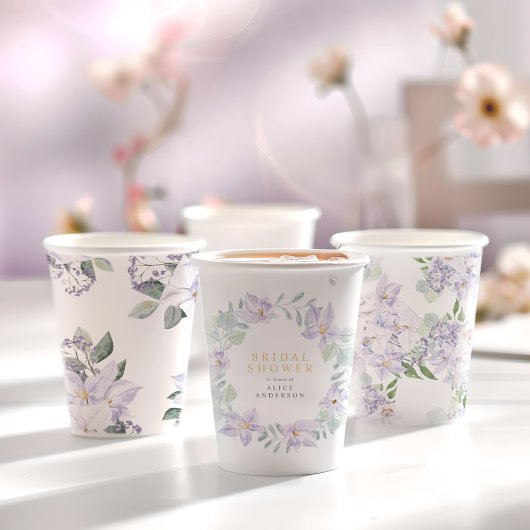 Elegante Lila Hochzeitsfeier mit Wasserfarbe Pappbecher