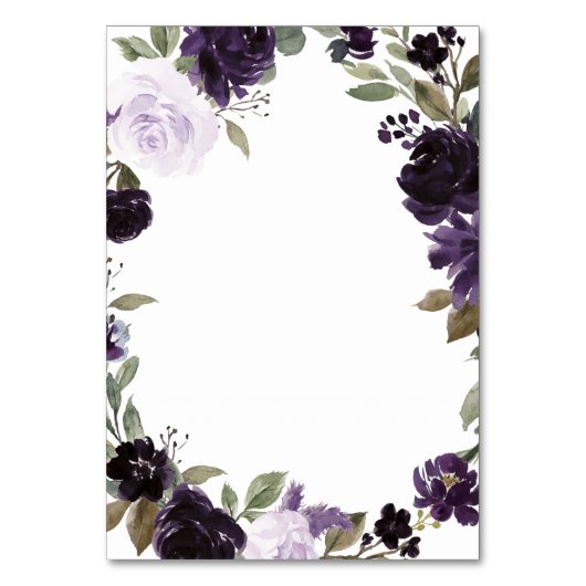 Elegante Lila Hochzeitskarten der Goldflorale Tischnummer (Rückseite)