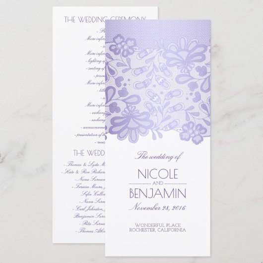 Elegante Lila Hochzeitsprogramme von Lace Lavender Programm (Vorne/Hinten)