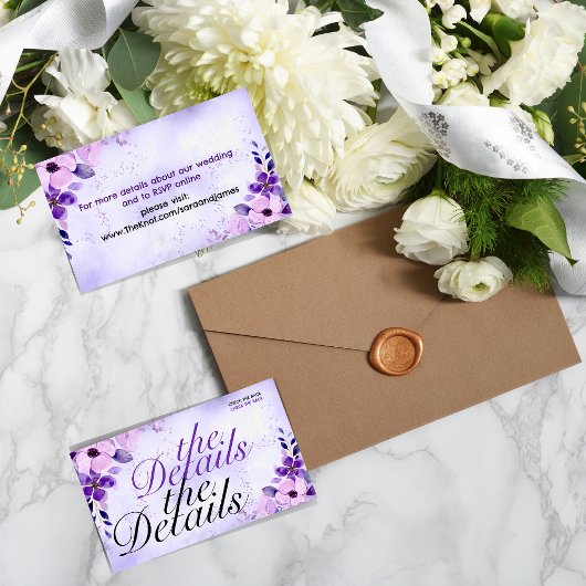 Elegante Lila Hochzeitsseite Begleitkarte
