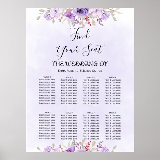 Elegante Lila Hochzeitstabelle Poster (Vorne)