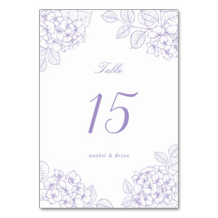 Elegante lila Hortensien-Hochzeitstischdekoration Tischnummer
