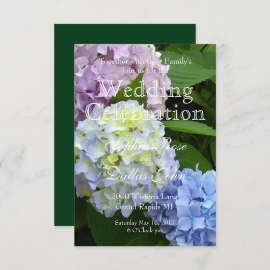 Elegante lila Hydrangea Hochzeit in Rosa Einladung (Vorne/Hinten)