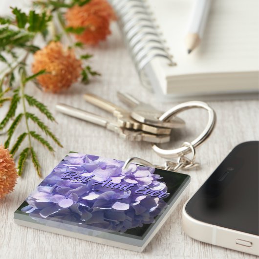 Elegante Lila Hydrangea violette Blumen Beste Tant Schlüsselanhänger (Vorderseite rechts)