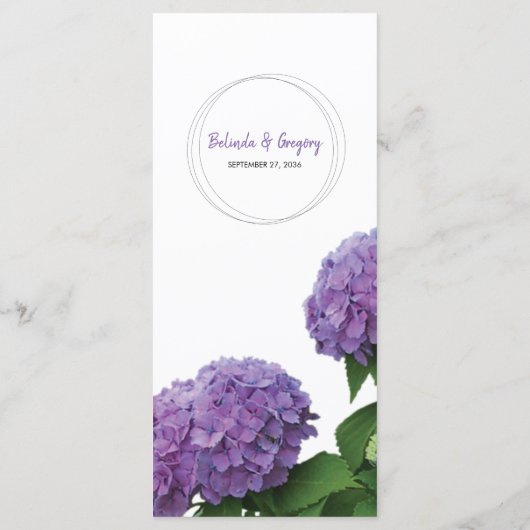 Elegante Lila Hydrangea Wedding Menükarte (Rückseite)