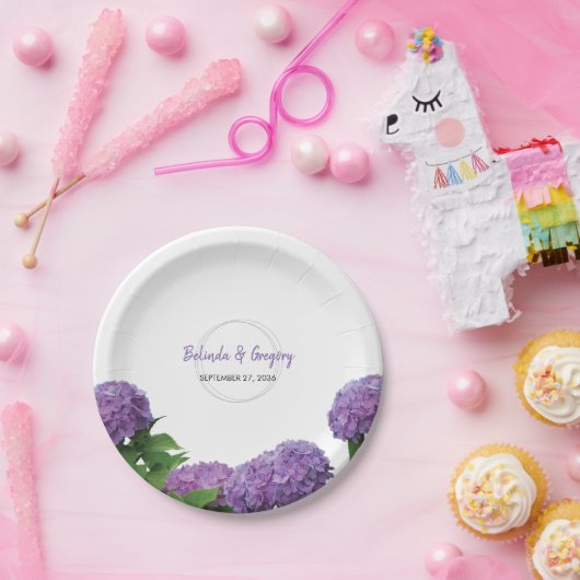 Elegante Lila Hydrangea Wedding Pappteller (Party)