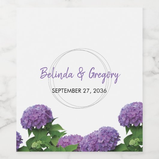 Elegante Lila Hydrangea Wedding Weinetikett (Einzelnes Label)