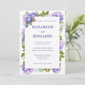 Elegante Lila Hydrangeas-Hochzeit Einladung (Stehend Vorderseite)