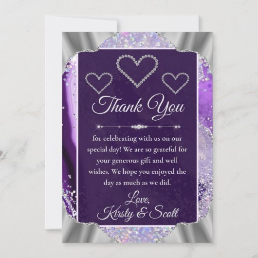 Elegante Lila Imitate Holo Glitzer Agate Wedding Dankeskarte (Vorderseite)