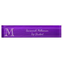 Elegante Lila Imitate Metal Monogram Student Namensplakette