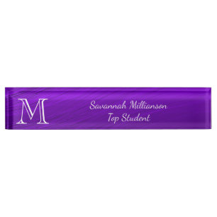 Elegante Lila Imitate Metal Monogram Student Namensplakette