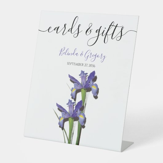 Elegante Lila Iris Wedding Cards & Gifts Sockelschild (Vorderseite)
