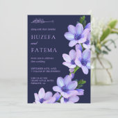 Elegante Lila islamische Hochzeit mit Flora Einladung (Stehend Vorderseite)